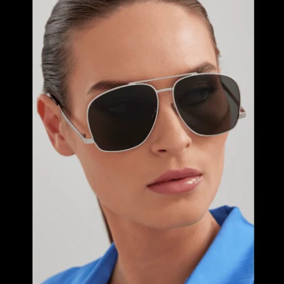 NEW SL653 LEON 001 SAINT LAURENT SUNGLASSES WOMEN AVIATOR SILVER EYEWEAR - Picture 1 of 4